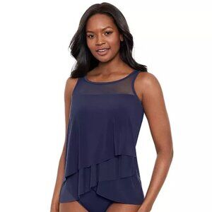 Miraclesuit Underwire Tankini Top Only Mirage 10 Navy Blue Mesh Adjustable Strap